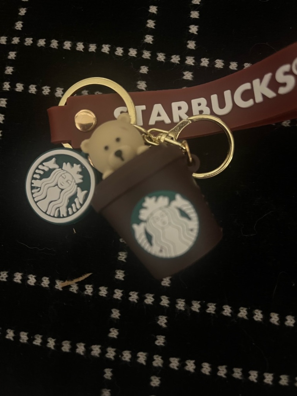 Starbucks Brown & Burgundy Bear Coffee Cup Key Holder